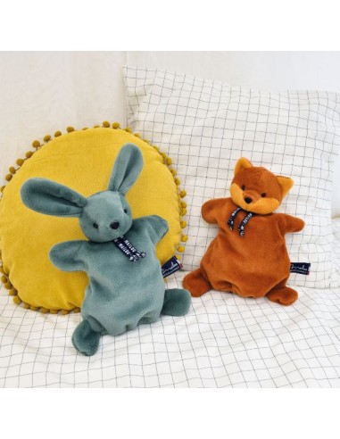 Doudou Marionnette plat Lapin Dorlotin vert...