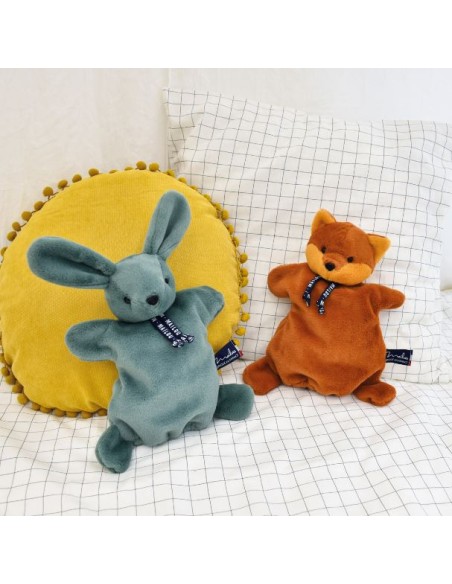 Doudou Marionnette plat Lapin Dorlotin vert sauge - MAÏLOU 0+