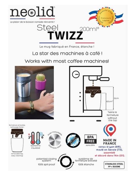 Mug isotherme - made in France - Steel TWIZZ 200ml Moka - NEOLID