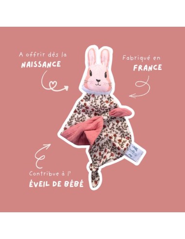 Doudou Lapin en double gaze de coton Fleuri...