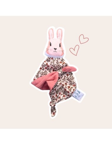 Doudou Lapin en double gaze de coton Fleuri...