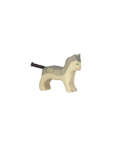 Chat petit gris - animaux de la ferme - figurine en bois - HOLZTIGER