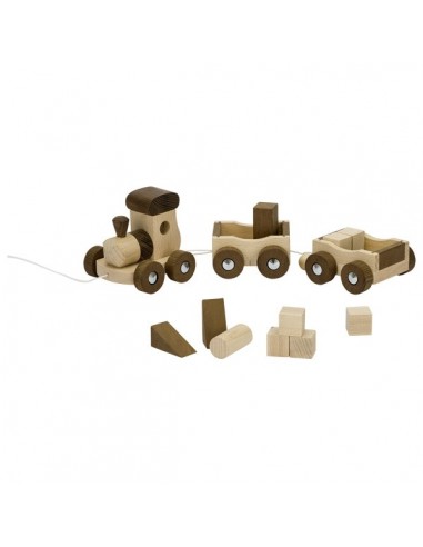 Train Amsterdam en bois naturel avec 10 cubes -...