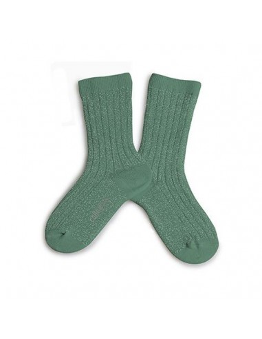 Chaussettes enfant et adulte à côtes brillantes - Victoire - céladon - COLLEGIEN