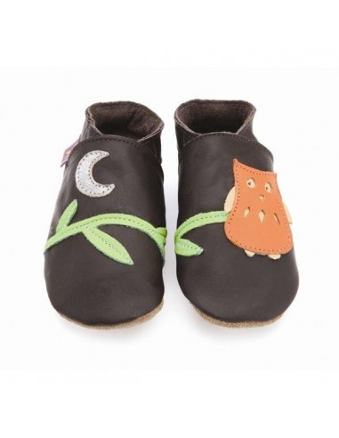 Chaussons cuir enfant Owl In Chocolate And Orange STARCHILD
