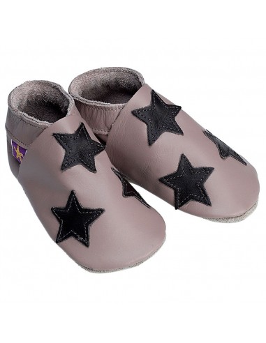Chaussons cuir enfant Stars Taupe And Chocolate STARCHILD