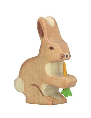 Lapin avec carotte - animaux de la forêt - figurine en bois HOLZTIGER