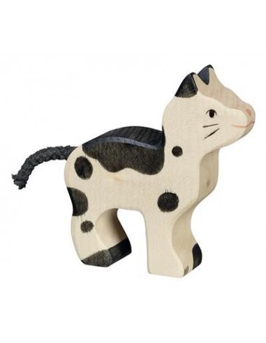 Chat petit noir et blanc - animaux de la ferme - figurine en bois - HOLZTIGER