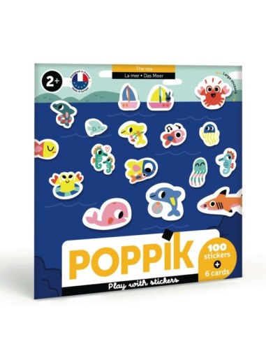 6 cartes + 100 stickers ANIMAUX DE LA MER - POPPIK 2+